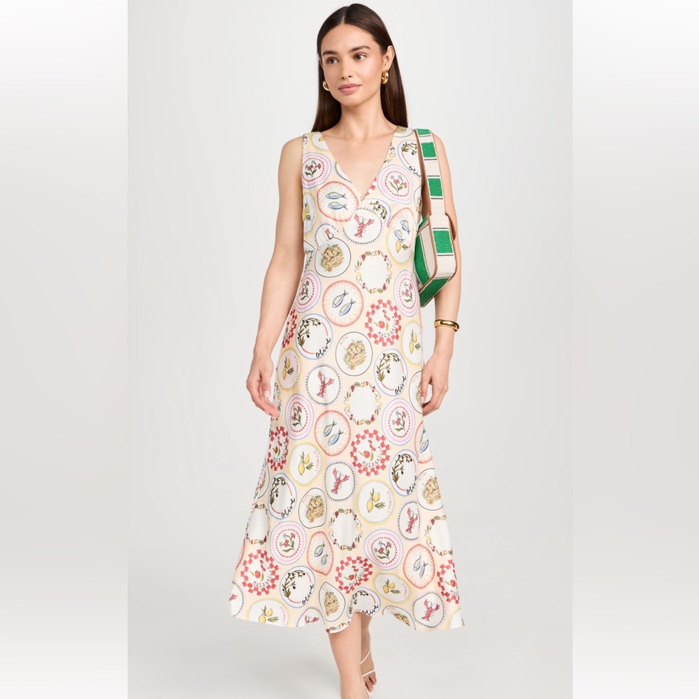 Cream Sleeveless V-Neck Printed Maxi Dress